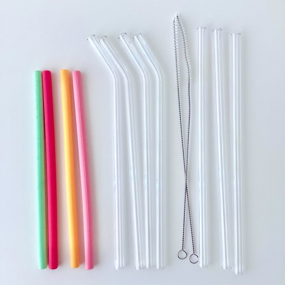 11 Reusable Straws with Cleaners | Glass & Silicone